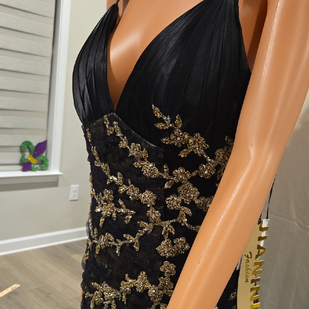 Glamorous Black and Gold Backless Dress